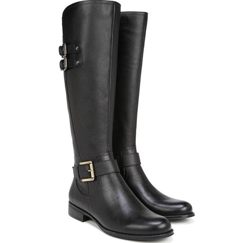 Naturalizer Jessie Black Leather Wide Calf Tall Knee High Boots Size 7.5 Zip Up